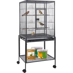53 Inch Wrought Iron Large Bird Flight Cage with Rolling Stand for  Grey Parrot Cockatiel Sun Parakeet Conure Lovebird Canary