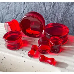 PAIR Red Glass Double Flare Plugs Gauges Tunnels Earlets Body Piercing Jewelry