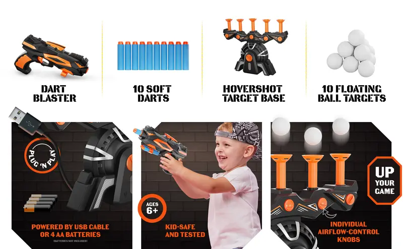 Hover Shot Shooting Toy for Kids - Ball Target Game for Nerf Guns Cool Birthday Gifts Toys for Boys Age 6+ Year Old Boy Best Teenage Gift Idea - Gun, Targets & Darts, Teenage Boy Gifts, Foam Balls