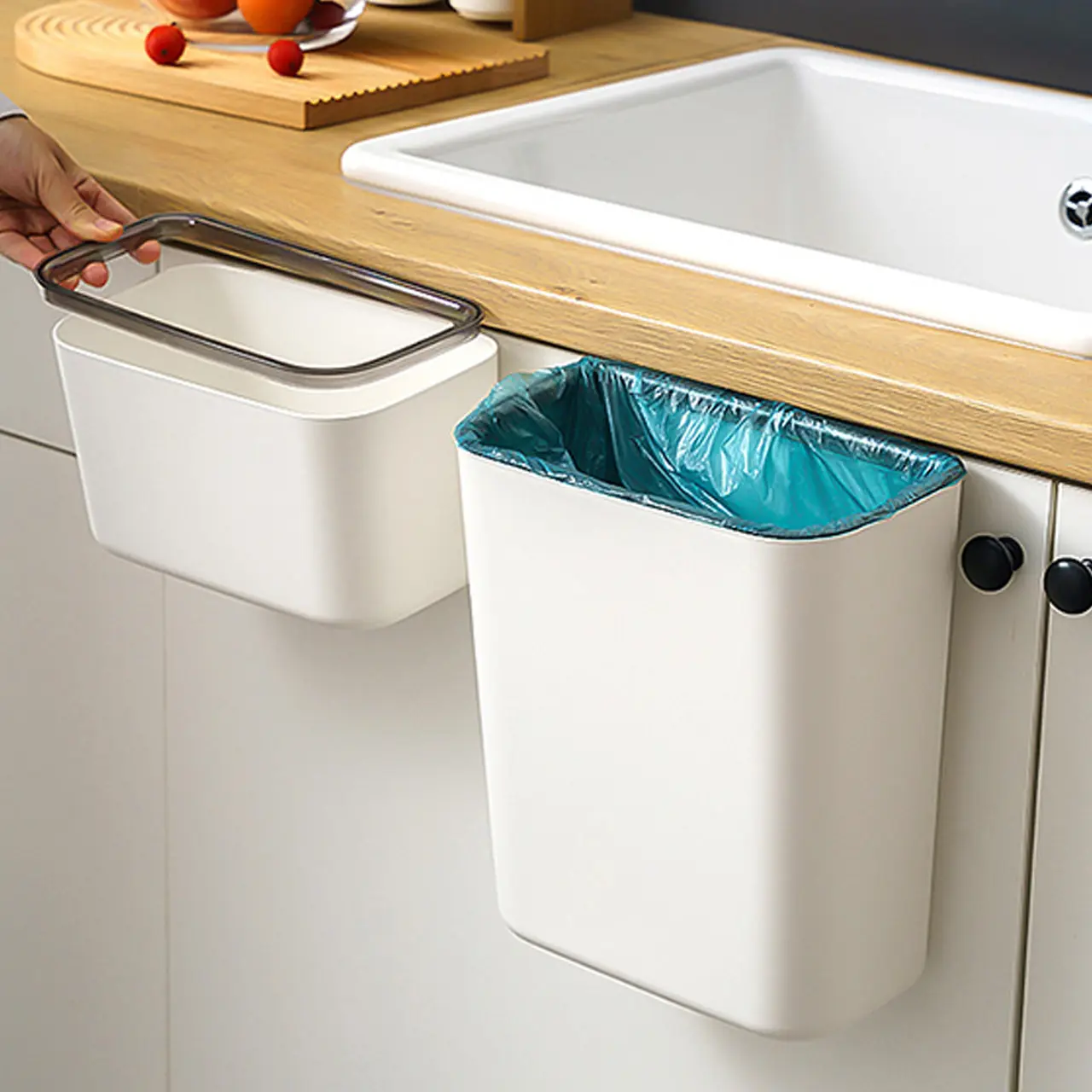 Kitchen Wall-Mounted Trash Bin, Home Cabinet Door Hanging Waste Basket, Bathroom Storage Bucket, Back-To-School Season Garbage Can