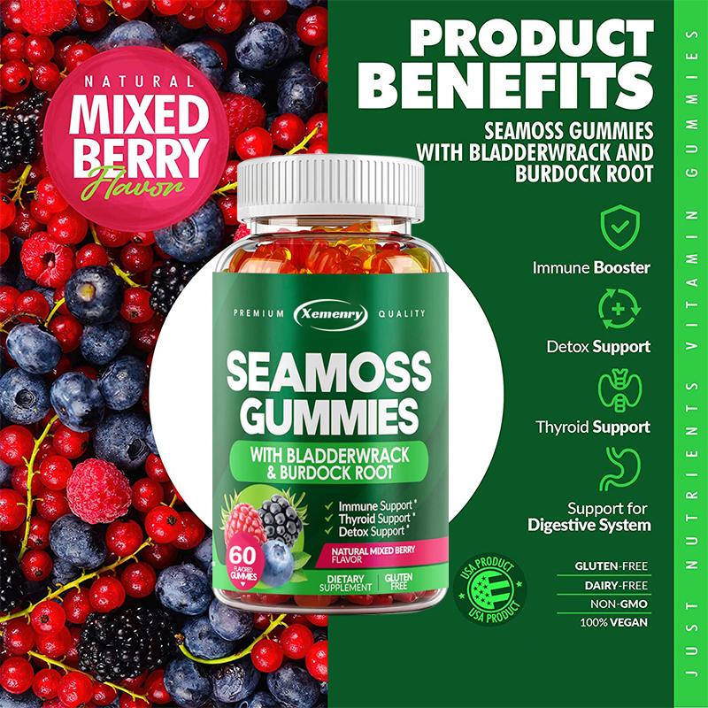 SEAMOSS GUMMIES--IMMUNE BOOSTER/DETOX SUPPORT/thyroid Support/SUPPORT FOR DIGESTIVE SYSTEM/GLUTEN-FREE/DAIRY-FREE/NON-GMO/100%VEGAN-USA PRODUCT