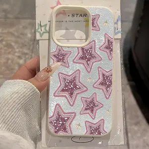 Sparkling Star UV Print Leather Texture Phone Case, Fits iPhone XR/11-16 Plus/17 Pro Max/air Series, Samsung A13-A55, Fashion Gift