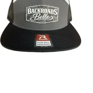 Richardson 168 Flatbill Snapback Hat with Backroads Belle Logo Gray and Black Trucker Cap