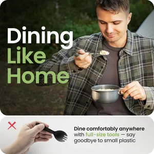 Portable Stainless Steel Cutlery with Fork, Spoon, Knife, and Bottle Opener Black Lightweight, Detachable, and Durable Camping Silverware for Outdoor Events and Adventures