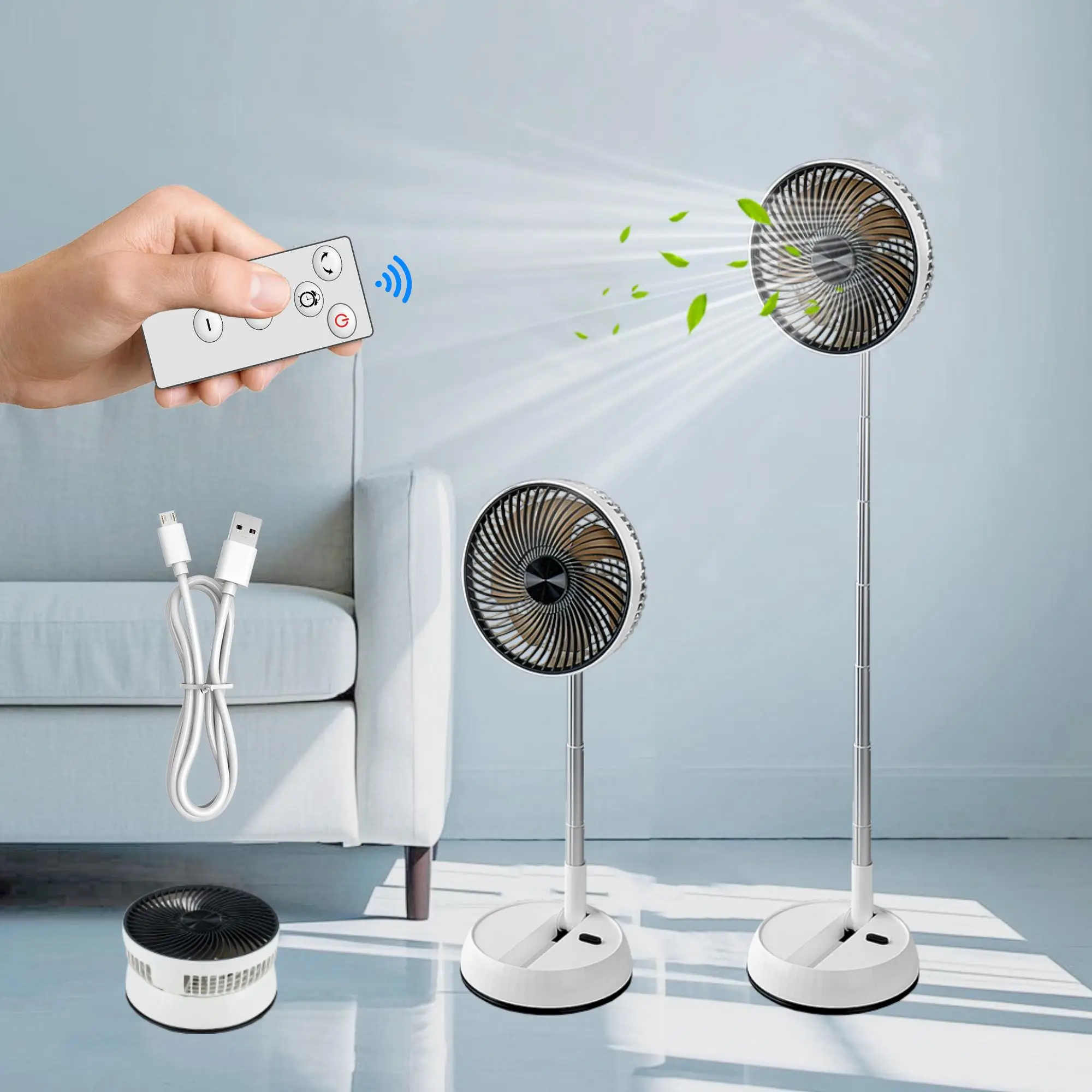 Portable Fan with Remote Control, Wireless 4-Speed Foldable Fan with USB Charging Port, Household Appliances for Home, Office, Outdoor, Men Gifts