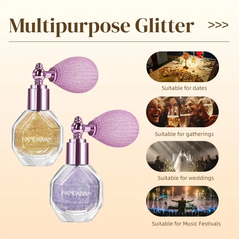 Purple Glitter Highlighter Powder Spray, Long-Lasting Shimmer for a Dewy Makeup Look on Face, Body & Hair, Suits All Skin Types - 20ml, Glossy