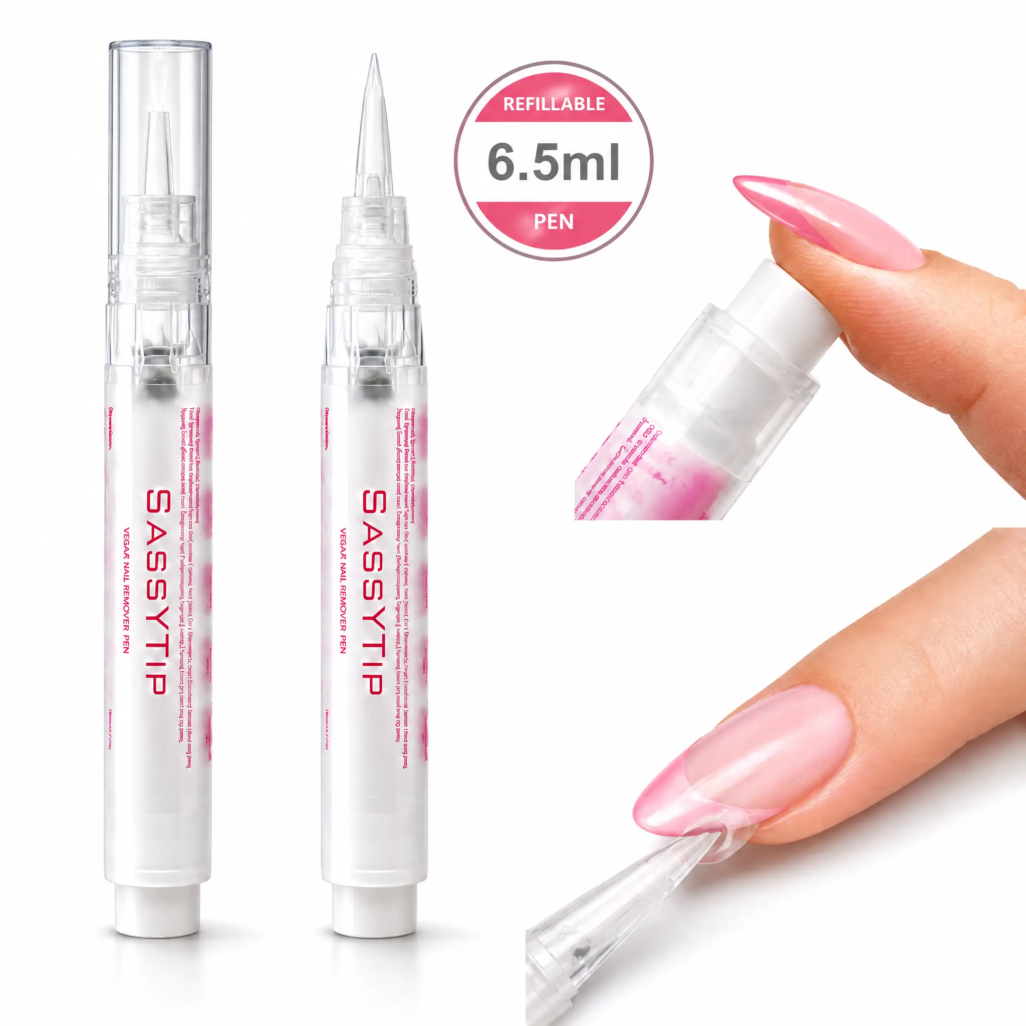 SASSYTIP 6.5ml Portable Refillable Nail Glue Remover Pen with Bulk Refill, Fast-Action Debonder for Press-Ons, Gel Adhesive, 3D Art, Acetone-Free, Vegan, Nail-Safe, Low Odor for Home&Salon Use