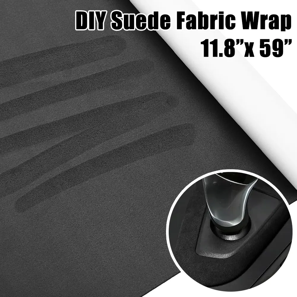 Premium Black Suede Fabric Wrap - 11.8in x5ft Suede Wrap for Car Interior - Self-Adhesive Microfiber and Synthetic Leather, Stretchable Interior Film for Car and Home Decor