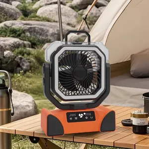 Qawtor Upgraded Portable Misting Camping Fan, Rechargeable Outdoor Fan with Spray Cooling, LED Light, High Airflow Battery Fan for Camping & Emergency Use