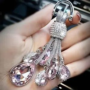 Car Keychain with Reflective Crystal Effect, Bag Decoration, Car Key Accessories, Shiny Keyring Ornament, Includes Key Installation Tool