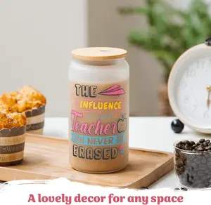 Teacher Appreciation Gifts Teacher Glass Cup | Back To School Gifts For Teachers | Thank You Teacher Presents Best Teacher Gifts Fun Gift Birthday Gifts For Women | 18 Oz Glass Coffee Cup With Straw