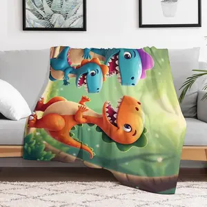 Colorful Cartoon Dinosaurs on A Blanket Soft Comfortable Throw Blanket 2D Print Flannel,Lightweight Fabric,Perfect For Napping,Christmas Present.