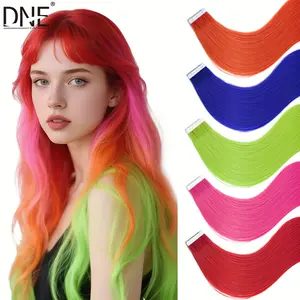 2025 Hot Colored Tape In Hair Extensions Human Hair 10pcs 18 inch 25g Remy Hair Invisible Seamless Soft Straight Rainbow Color Hair Refill Set for Women/Girls