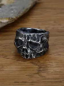 1pc Gothic Style Cast Skull Exaggerated Domineering Men's Stainless Steel Ring Halloween Accessories
