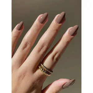 Elevate Your Style With,24Pcs Short Oval Khaki Color Tip Press On Nails Fit Perfectly Design Acrylic Fake Nail Set,Contain 1Pc Jelly Glue And 1Pc Nail File,Brown Nails For Woman Girl Daily Work Festivals Party Use Nail Supplies Nails