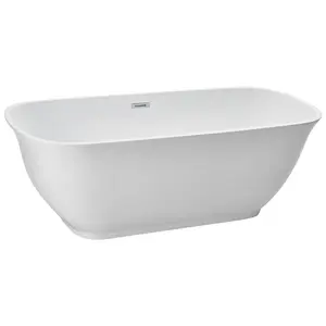 Acrylic Freestanding Bathtub, 67 Inch Contemporary Soaking White Tub With Polished Chrome Overflow And Drain, Elegant Oval Shape Stand Alone Soaker Tub For Modern Bathroom Or Remodel Projects