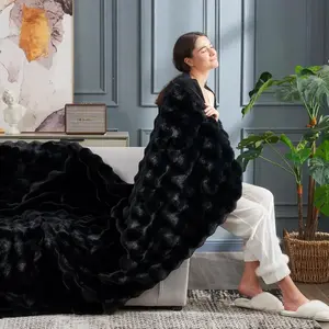 Luxurious faux fur bubble blanket - extremely soft plush comfort cover, suitable for sofas, beds, or couches, fluffy blanket suitable for all seasons, stylish decorative warm blanket, suitable for bedrooms and living rooms