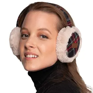 C.C Stylish Tartan Check Earmuffs with Luxe Faux Fur for Women – A Cozy and Trendy Winter Essential for Timeless Elegance