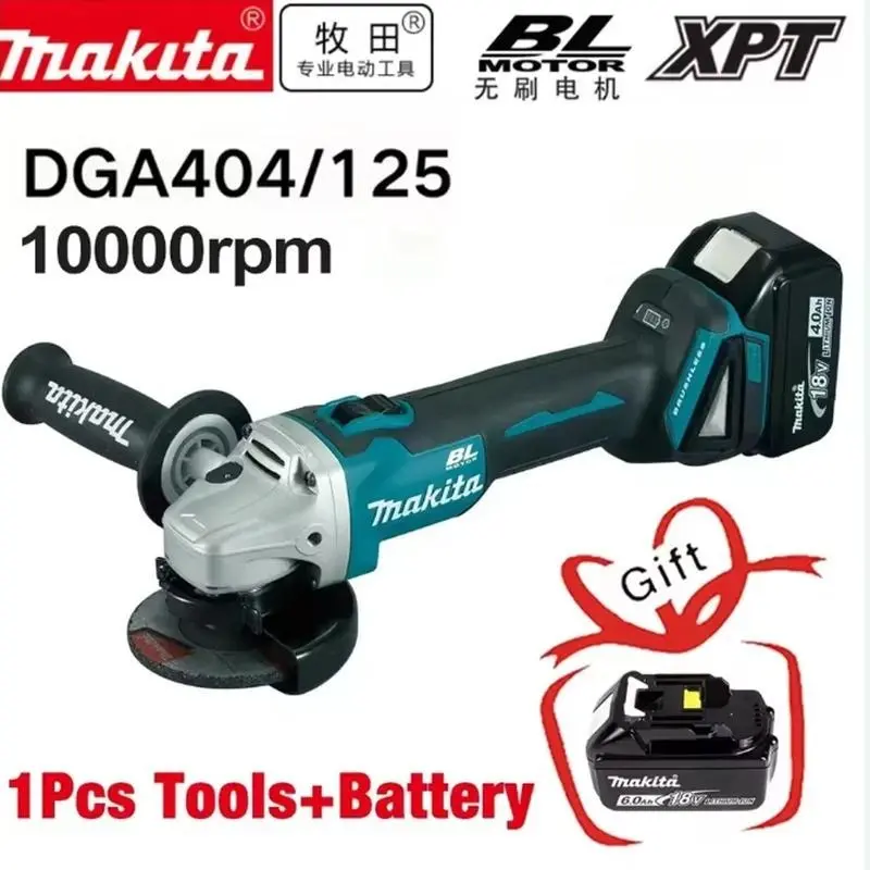 Makita DGA404 18V Brushless Cordless Angle Grinder - 125MM Variable Speed Grinding Machine with Efficient Performance, Flexibility and Convenience for DIY Maintenance & Hardware Tasks (Battery-Powered Cutting Hand Tool with Batteries)
