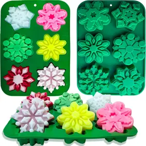 Snowflake Silicone Molds, 2 PCS Snow Soap Molds Christmas Snowflake Ice Cube Mould Chrisstmas Chocolate Cake Pans Cookie Baking Trays for Candles Jello Ice Muffins Cake Desserts Making