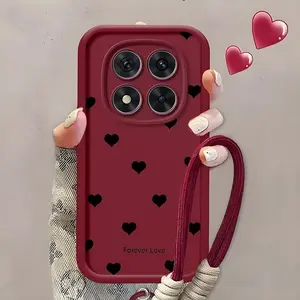 Full-Screen Black Heart Artistic Modern Refreshing Protective Smartphone Case Cover with Lanyard for Redmi 10, 10C, 11A, 12, 12C, 13, 13C, 14C, 14R, 15, 15C, 9A Sport, 9AT, A1, A1+, A2, A3 Pro, Note 14 Pro Plus, 13 Pro, 12, 11, 10 Pro Max 4G/5G
