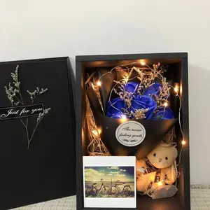 Elegant Rose Bouquet Set with 7 Glittering Roses Artificial Band & Adorable Bear Shiny Gift Box for Valentine's Day Anniversary Wedding Engagement