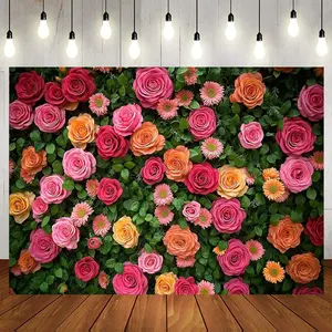 Spring Floral Backdrop Romantic Valentine Style Polyester Fabric Photography Background Wrinkle Resistant HD Print Party Decor Photo Booth Studio