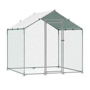 Metal Chicken Coop, 6.56x6.56x6.56ft Large Walk-in Chicken Runs with Cover, Spire Roof Hen House Enclosure with Security Lock, Outdoor Duck Rabbit Cage Poultry Pen for Backyard, Farm, Yard