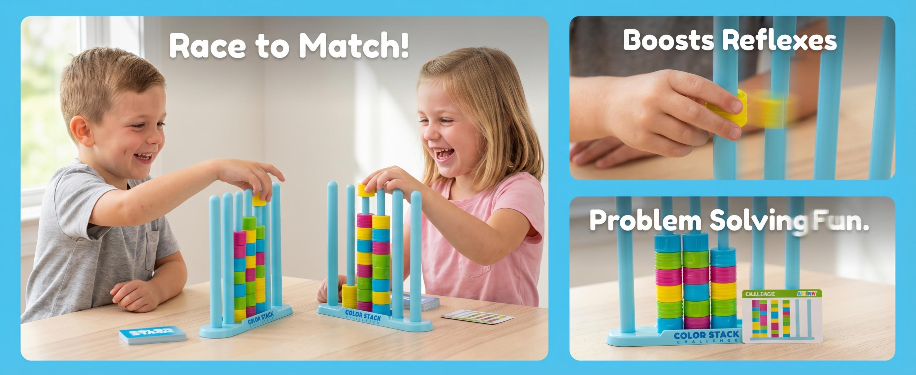 Color Stack Challenge Game, Speed Stacking Matching Puzzle for Kids & Families, Educational Color Sorting Board Game for Boys & Girls Ages 6+