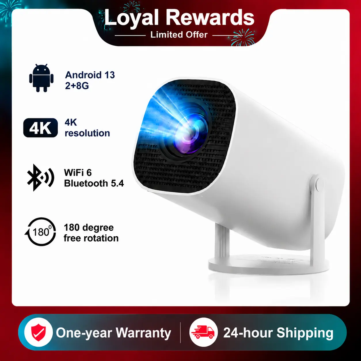 HY300 Pro Portable Smart Projector with 180° Rotating Stand 4K Ultra HD Decoding Android 13 Bluetooth 5.4, Dual-Band WiFi Wireless Screen Mirroring for iOS & Android #Home theater #US Warehouse