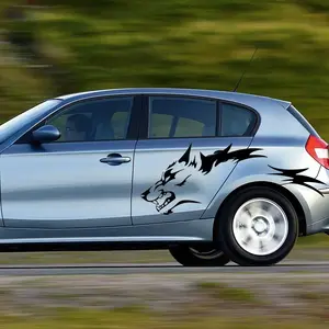 2pcs Wolf Graphics Car Body Stickers, Vinyl Self-Adhesive Side Strip Decal, Durable Automotive Decorations, Easy Application