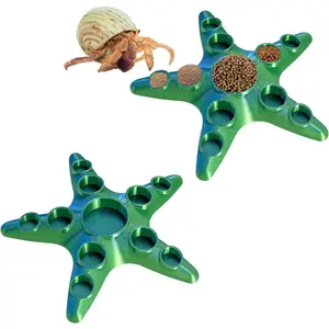 Hermit Crab Food and Water Dishes, 2 Pcs 10-Grid Feeding Bowls, Reptile Tank Accessories for Lizards, Snakes, Frogs and Small Pets
