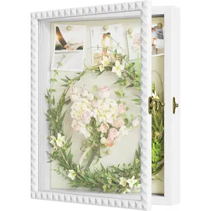 Shadow Box Frame 11x14 Deep Large Shadow Box Display Cases  Memory Box with  Shape Door  Lock for Graduation Medals Photos  Wedding Flower Pet Memorial Keepsakes White