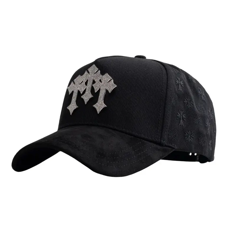 Letter X Fashion Snapback Baseball Cap, Black Cotton Canvas, Adjustable Mesh Back, Hip Hop Cross Style