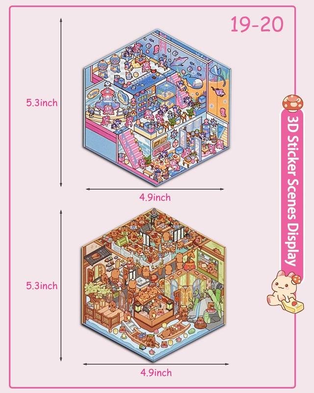 Miniature Scene Dly Sticker Book, 20 Sets DIY 3D Sticker Scene Sticker, Cute Cartoon Creative Sticker,  Make Your Own House Sticker for Scrapbooking & Journal Making