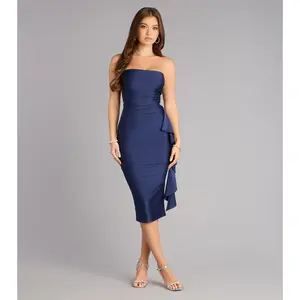 Evening Smooth Strapless Sash Midi Dress