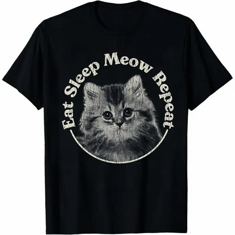 Womens Eat Sleep Meow Repeat T Shirt Funny Cute Kitten Lovers Tee for Ladies Funny Womens T Shirts Cute Vintage Fashion Casual Ladies T-Shirt Gift Sarcastic Tops for Women Funny Cat Top Women's Novelty Tees Navy -