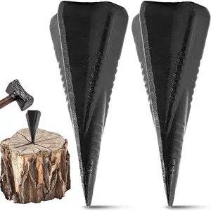 2 Pcs 4 Lbs Wood Splitting Wedges 4-Direction Diamond Design Forged Steel Manual Log Splitter Tool Splits Firewood into 4 Pieces with Less Effort Black
