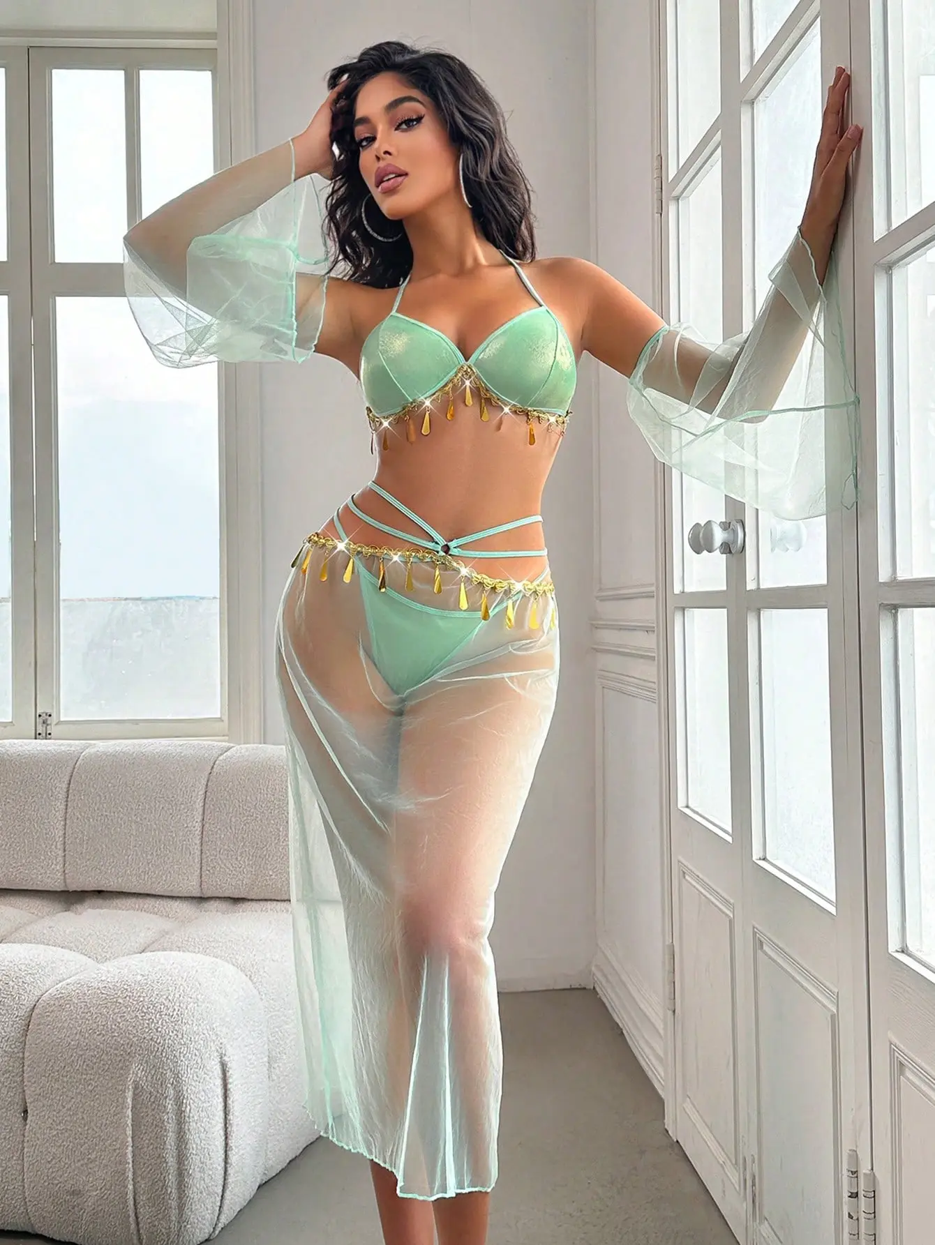 Sexy Suits for Women, Cosplay, Sexy Mesh Fringe Tie-Up Bow Bandeau Top & Thong & Sexy Suits for Women, Cosplay, Sexy Mesh Fringe Tie-Up Bow Bandeau Top & Thong &