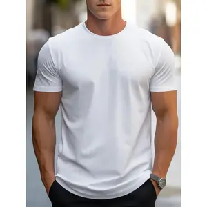Pure Cotton Short Sleeve T-Shirt for Men Casual Fit White Tee Medium Size Comfortable Breathable Everyday Wear