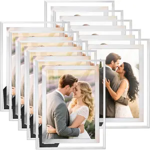 Set of 10 Silver Glass Picture Frame 5x7, Mirrored Photo Frames Bulk, Tabletop Desk Frame with Thin Border, Display Vertically or Horizontally, Clear Wedding Picture Frame for Gifts, Decor