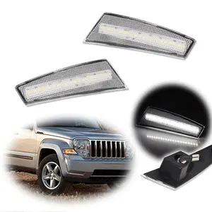 2pcs Clear Lens White LED Front Bumper Side Marker lamps Lights For 2008 2009 2010 2011 2012 Jeep Liberty,Replace OEM 57010214AC, 57010213AC