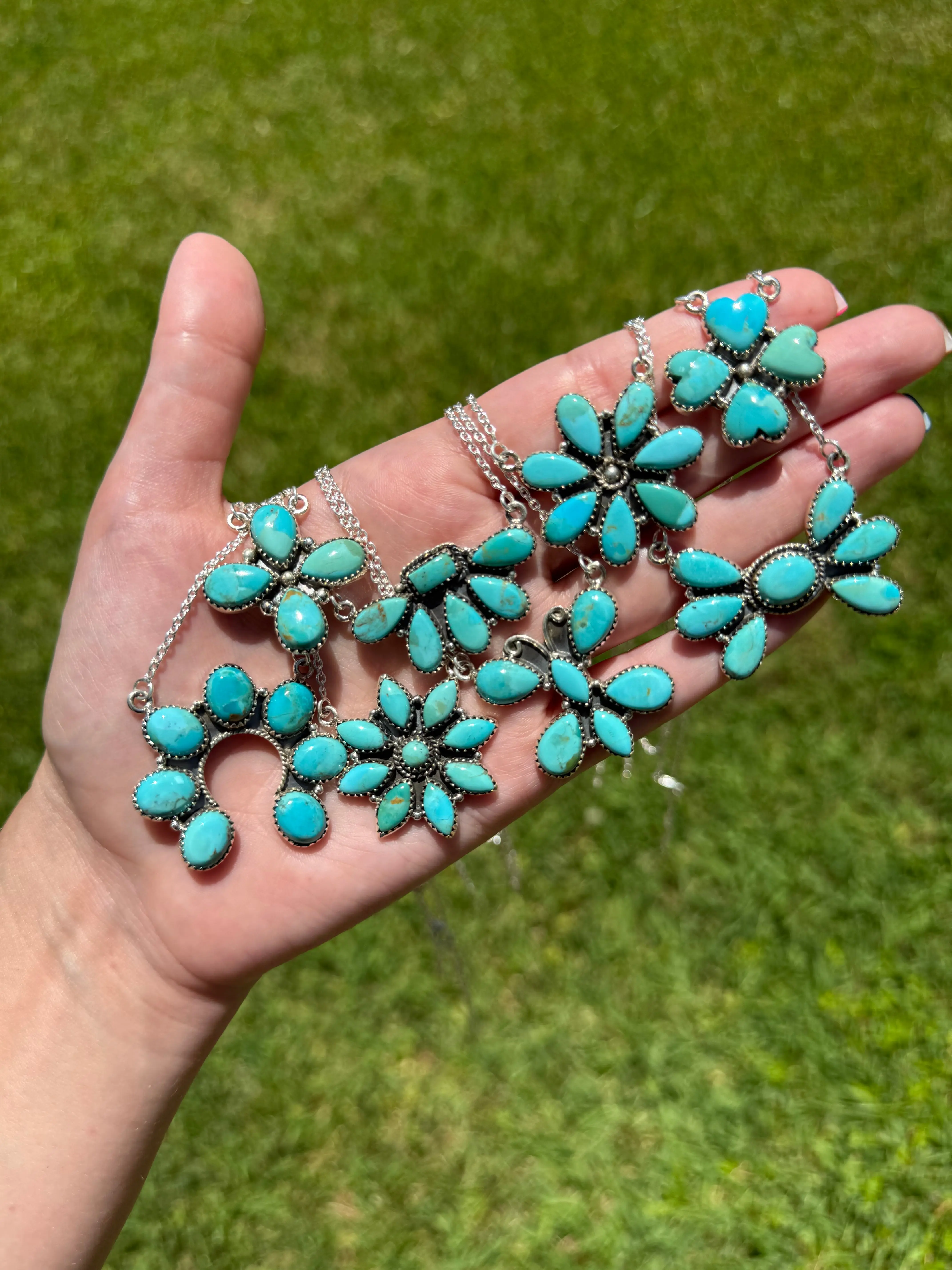 Kingman Turquoise Classic Cluster Sterling Silver Necklace
