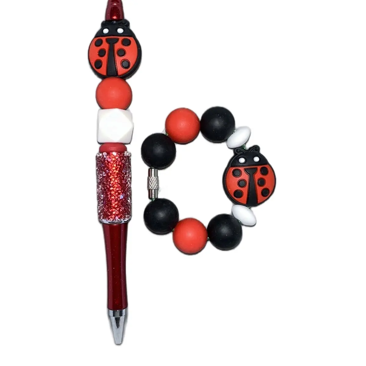 Ladybug pen and cup charm set