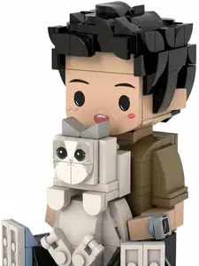 JollyJubilant Sweet Couple Gift Full Body Customizable Square Face 1 People with Cat My Custom Brickfigure Granules Personalize Building Block Character