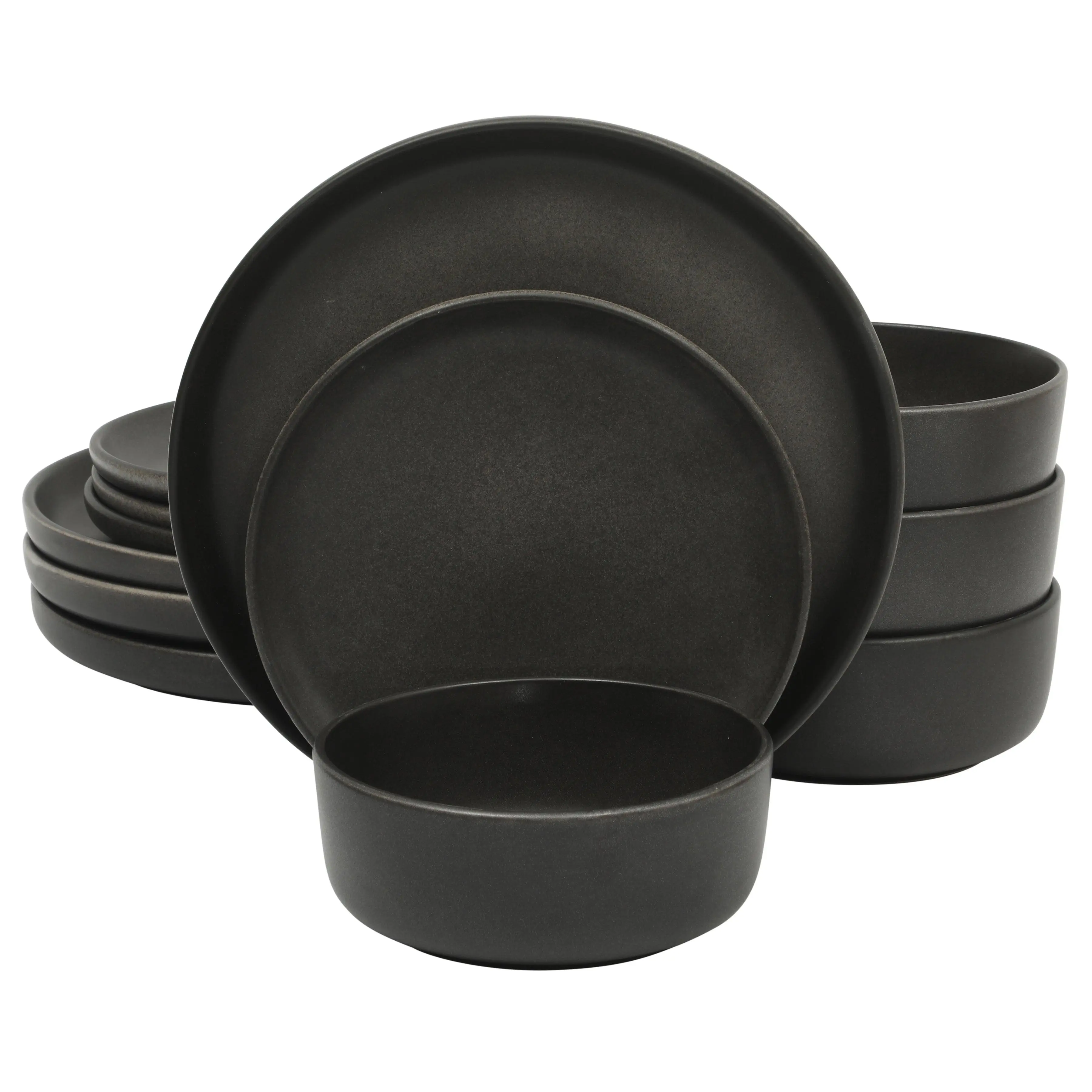 Gibson Elite Pasco 12 Piece (Service for 4) Plates and Bowls Reactive Glaze Dishes Stoneware Ceramic Dinnerware Set