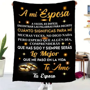 A Luxurious Spanish "I Am the Wife" Love Note Blanket - Soft Flannel Blanket with Gold Ring Design, Perfect for Anniversary and Birthday Gifts, Comfortable All-Season Sofa and TV Blanket, Machine Washable, Sofa Blanket