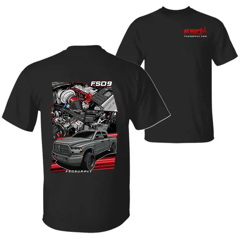 100% Cotton t-shirt,FSD9 Truck Double Sided Graphic T-Shirt Black Pickup Engine Illustration Streetwear Tee Front Logo Automotive Style for Men Women ,t shirt for men graphic tee