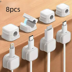 Set of 8 Data Line Organizer, No Drilling Required, Cable Clips Storage Socket, Self-Adhesive Network Cables, Wire Clips, Nail-Free Cable Manager