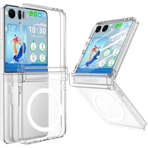 Transparent magnetic Protective phone case, supporting wireless charging, with a hard PC back plate to protect the phone. Compatible with Samsung Galaxy Z Flip7, Z Flip7FE, Z Flip6, Z Flip5, Z Flip4, and Z Flip3